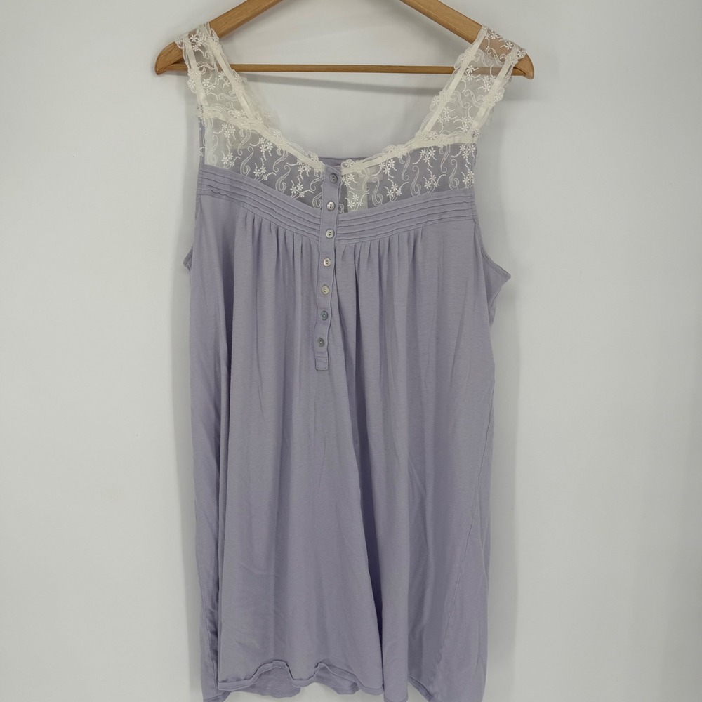 Eileen West Lavender Purple Cotton Modal Lace Trim Sleeveless Nightgown Large